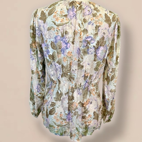 Rebecca Taylor ‘Penelope’ Purple Floral Print Top with Gathered Waist Size 4 - Picture 12 of 16